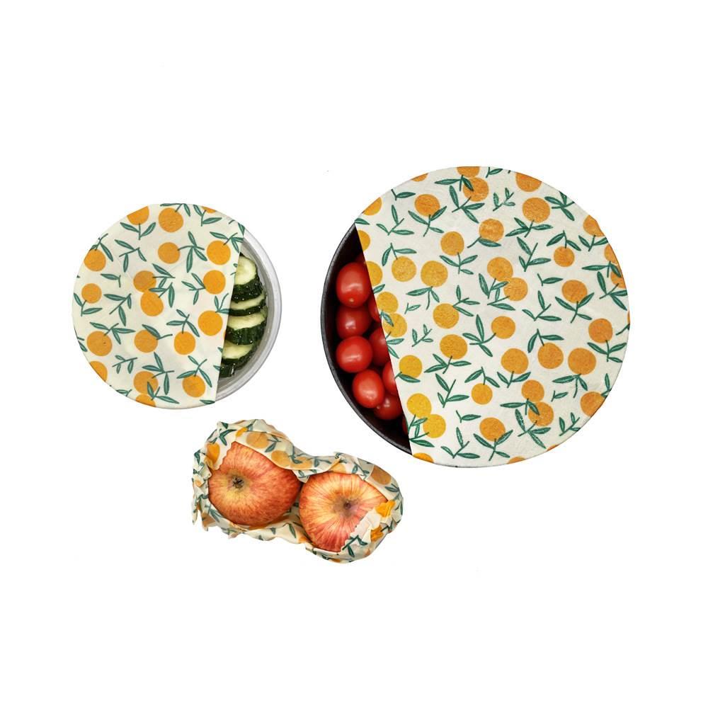 Emballage alimentaire réutilisable en cire d'abeilles Motif Fraises - Set de 3 pièces